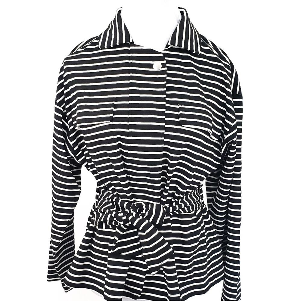 Chico's Black White Stripe Tie, Zip Jacket Medium Career Casual Neutral Nautical
